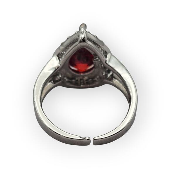 Red Pear-Cut Stone – Sterling Silver 925 – Halo Statement Ring – Size 7.5 - Picture 10 of 10